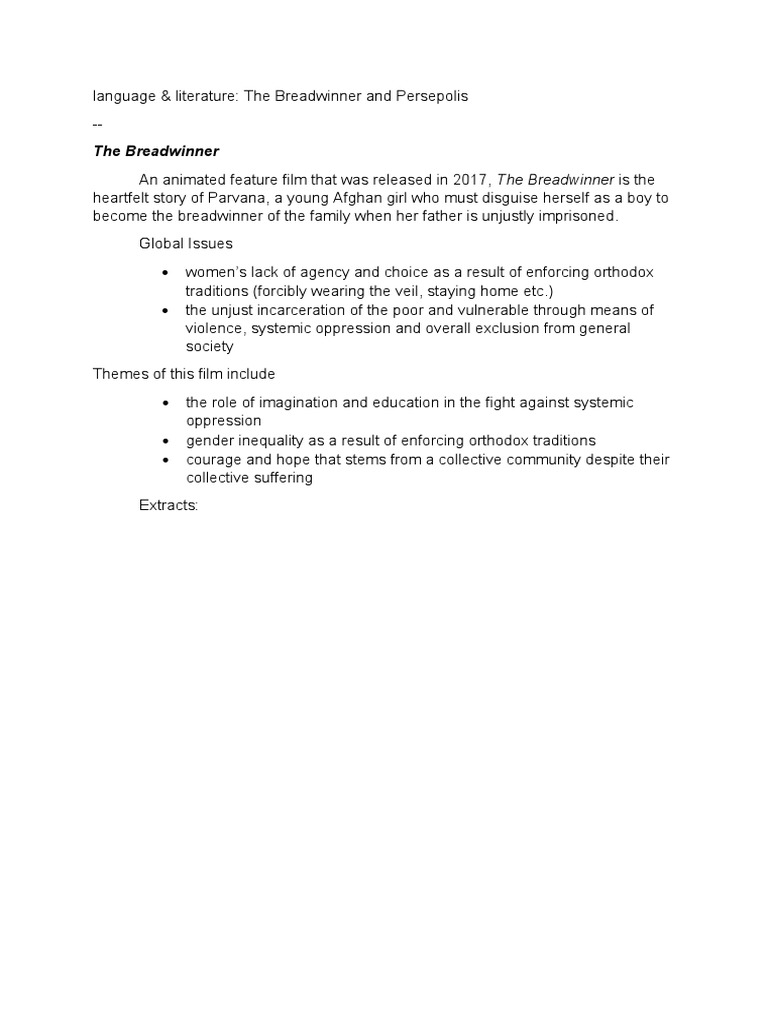 English Breadwinner Vs Persepolis PDF
