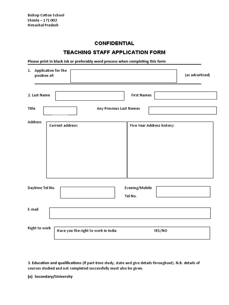 Teaching staff application form pdf salary employment