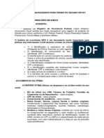 DOCUMENTOS NECESSÁRIOS PARA PEDIDO DO SEGURO DPVAT