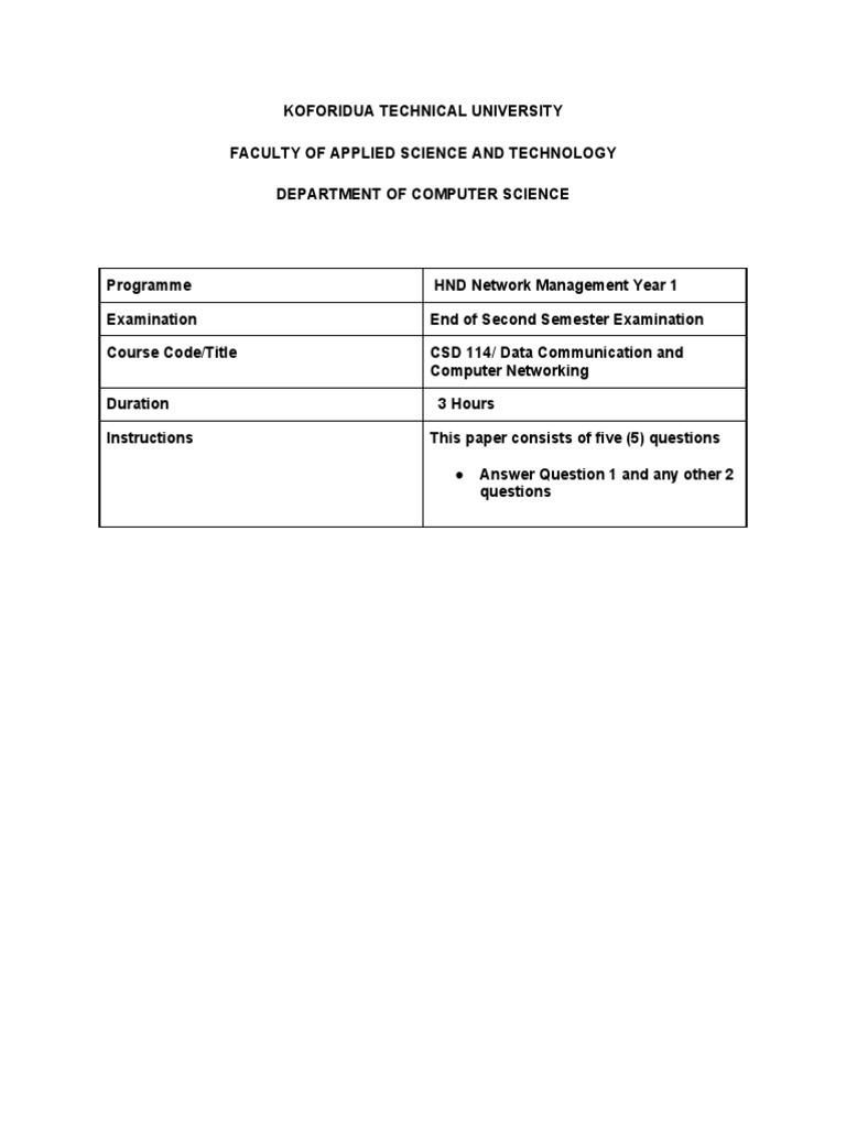 KOFORIDUA TECHNICAL UNIVERSITY Data Com PDF Transmission Control