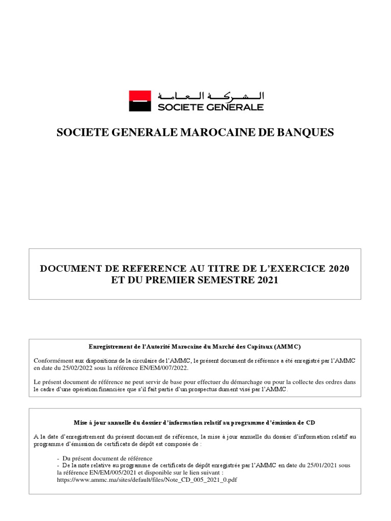 Document de Référence SGMB 2020-2021 | PDF | Banques | Action (Finance)