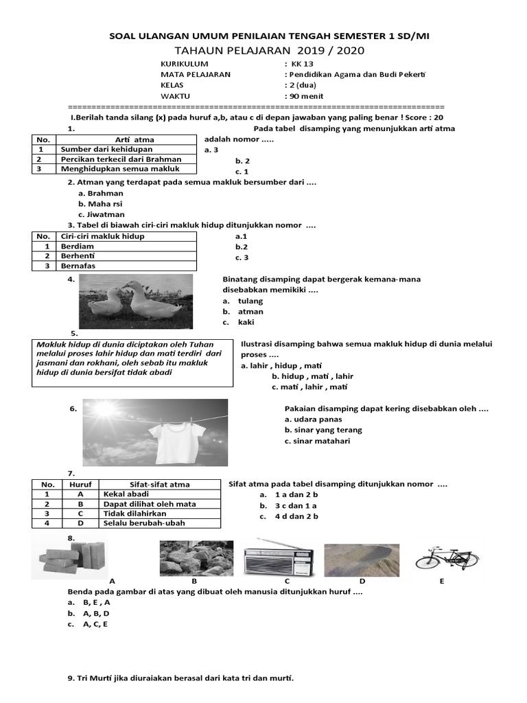 Soal PTS 1 KLS 2, Soal PTS 1 KLS 3, Soal PTS 1 KLS 4 | PDF