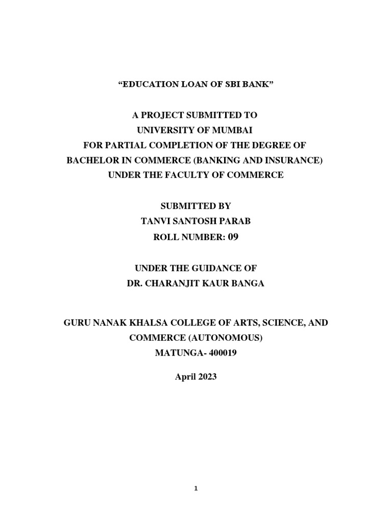 Education Loan Of Sbi Bank Pdf Student Loan Loans