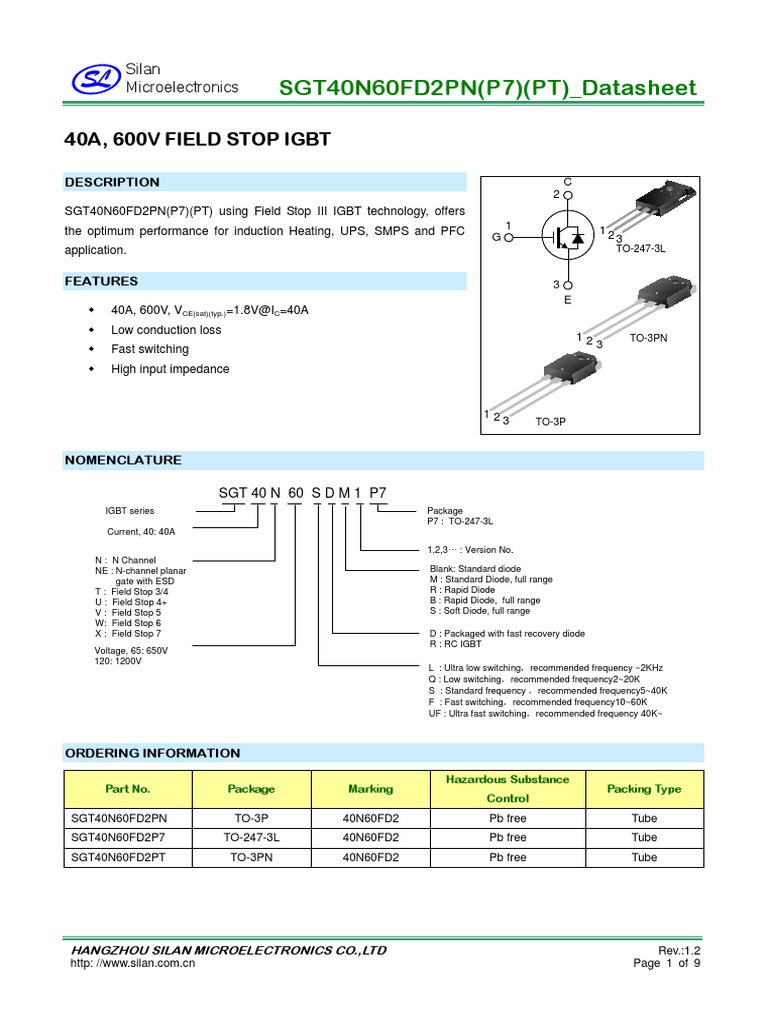 SGT40N60FD2PN en | PDF | Diode | Safety