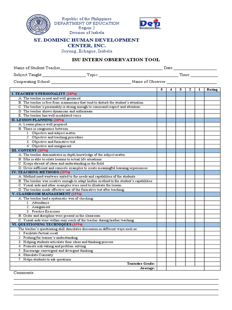 ISU Intern Observation Tool Guide | PDF | Teachers | Learning