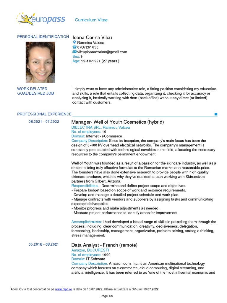 europass cv free download pdf