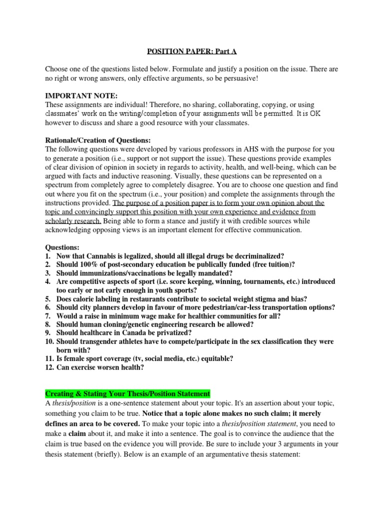 Position Paper Assignment Guide | PDF | Academic Journal | Academic ...
