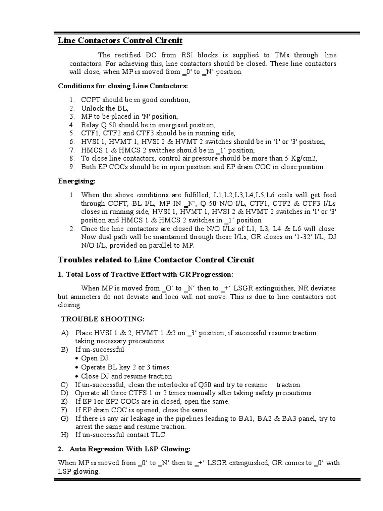 Line Contactors Control Circuit | PDF | Components | Electrical Components