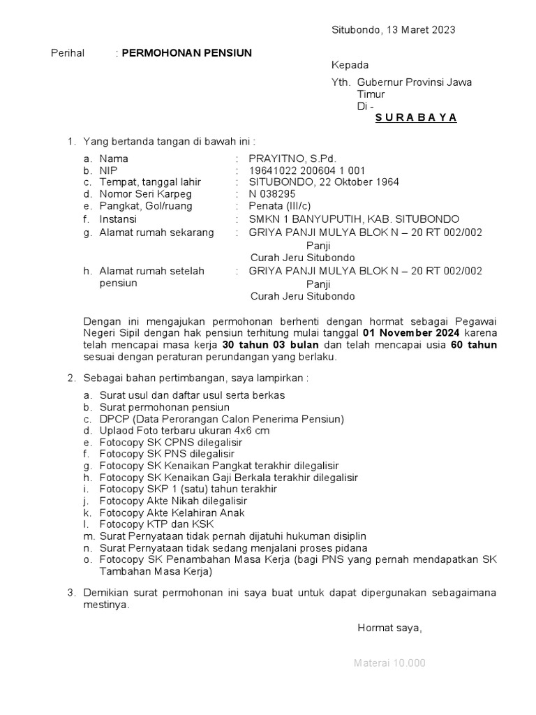 Form Pengajuan Pensiun 2024 Pdf