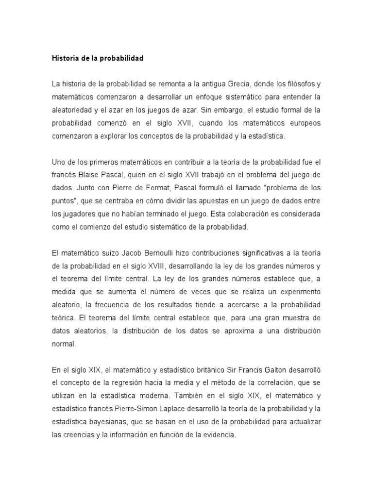 Historia de La Probabilidad PDF Estadísticas Probabilidad