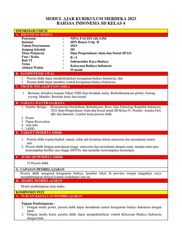 RPP Kurikulum Merdeka Kelas 4 SD | PDF