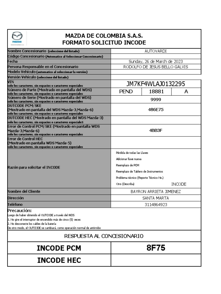 Formato Solicitud Incode Mazda 321 | PDF | Informática