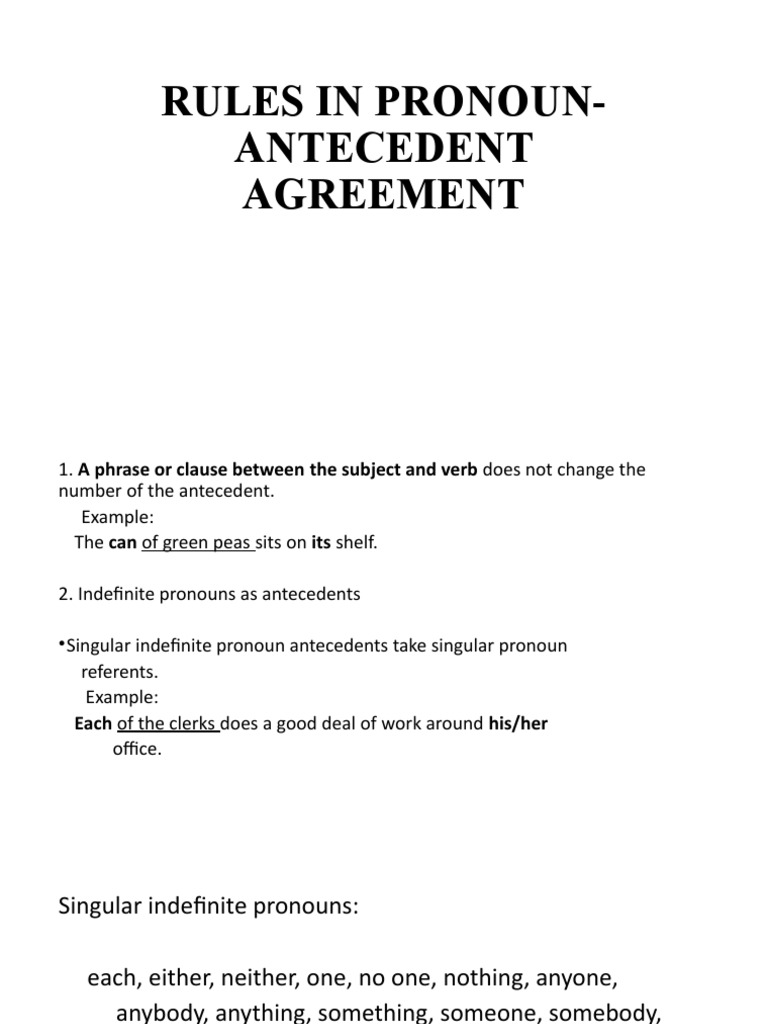 A Comprehensive Guide To Pronoun Antecedent Agreement Rules Pdf
