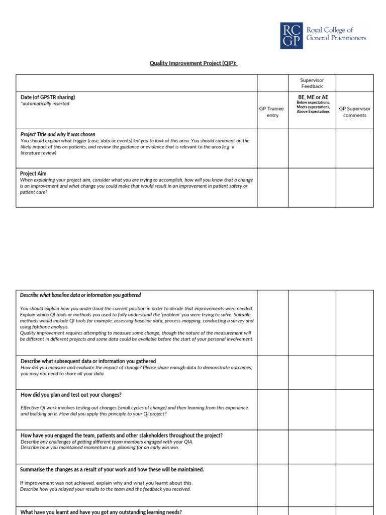 RCGP QIP Blank Template 200920 PDF Data Patient Safety