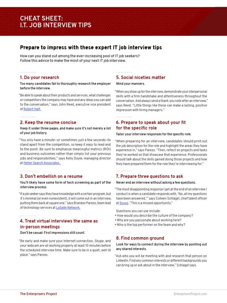 It job interview tips cheat sheet pdf pdf job interview human