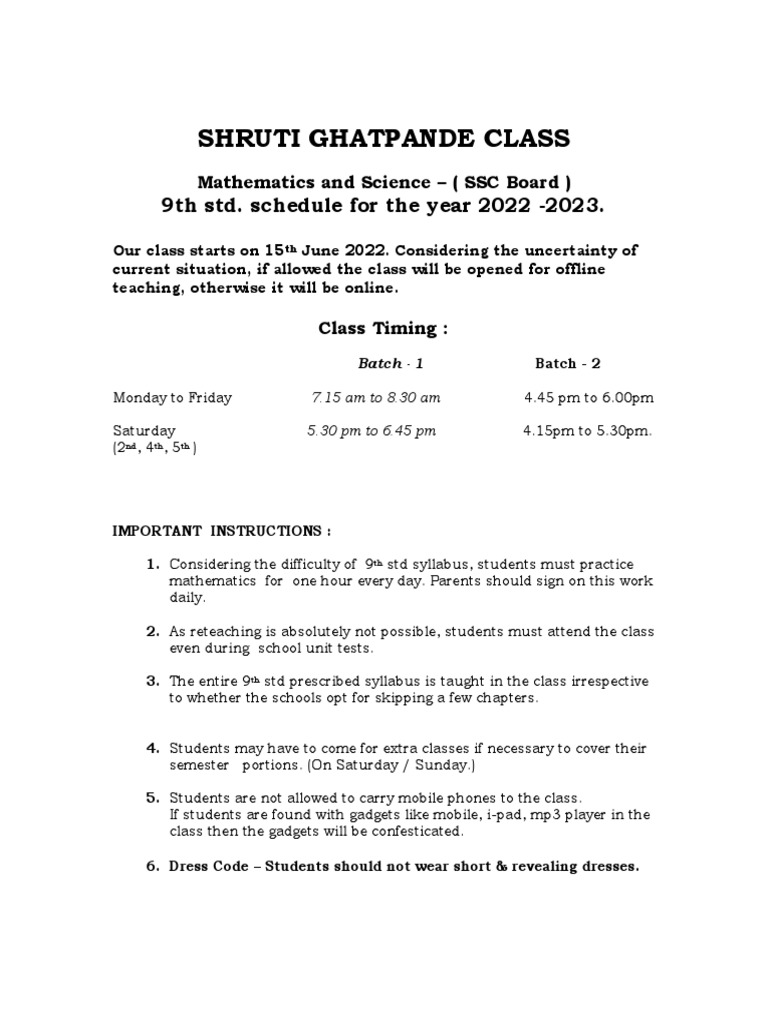 9 Class Timetable 22 23 Pdf Pdf