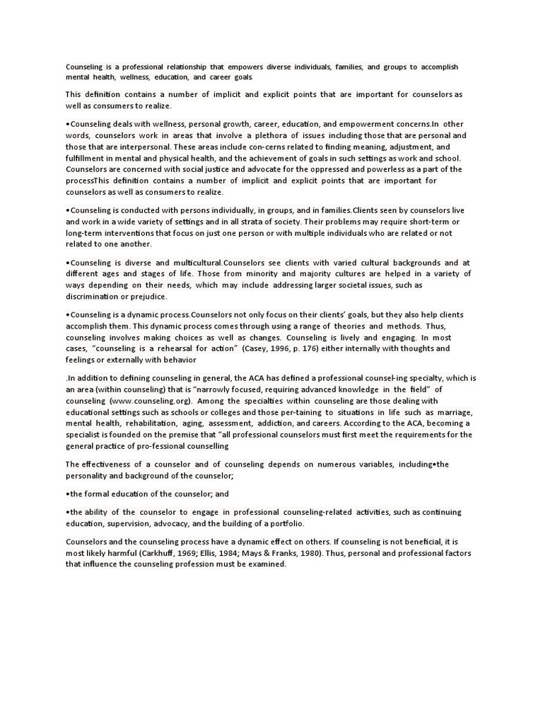 Defining Professional Counseling | PDF | Counseling Psychology | School ...