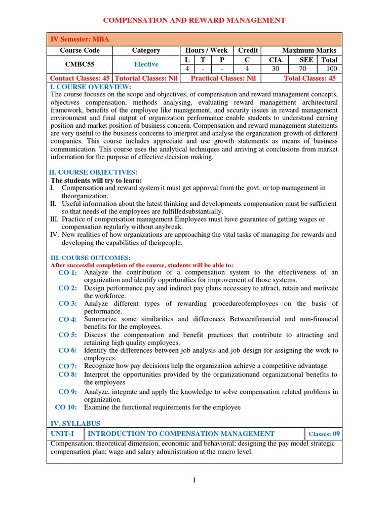 Compensation and Reward Management Course | PDF | Employment | Salary