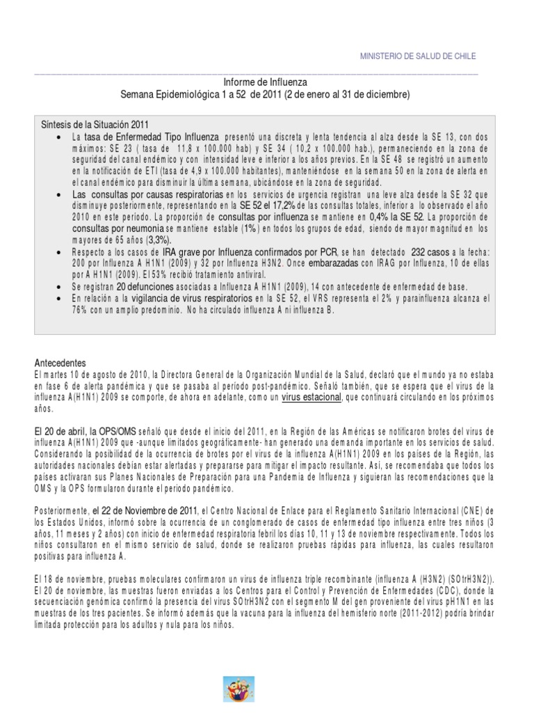 Informe de Influenza Semana Epidemiológica 1 A 52 de 2011 (2 de Enero