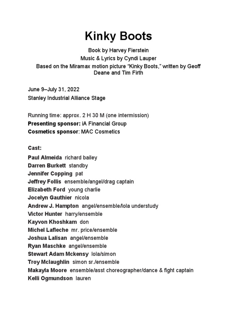 Kinky Boots Musical Overview PDF Gender Gender Studies