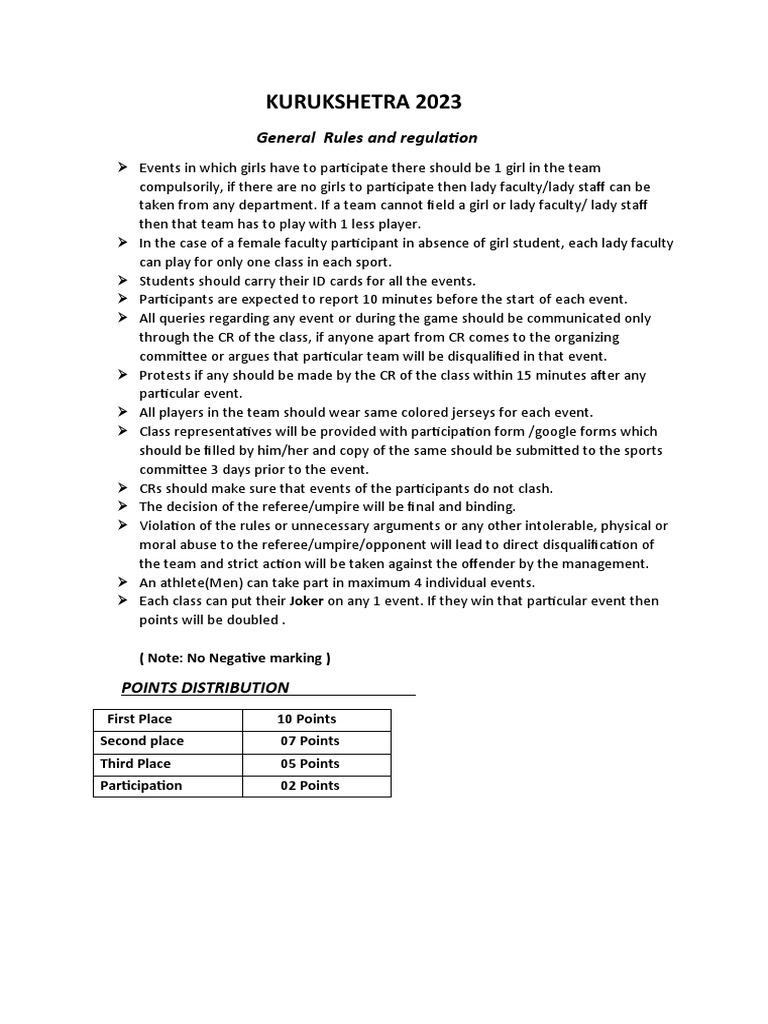 KURUKSHETRA 2023 Rules and Regulations PDF Track And Field
