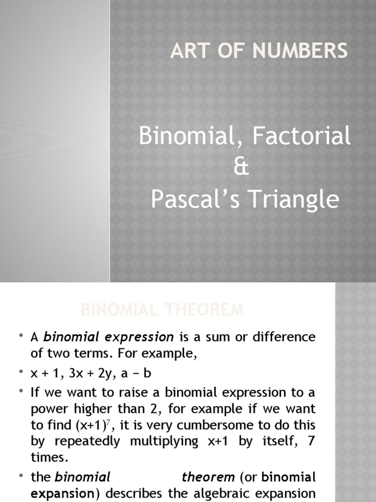 Binomial Theorem and Pascal's Triangle | PDF | Power Series | Limit ...