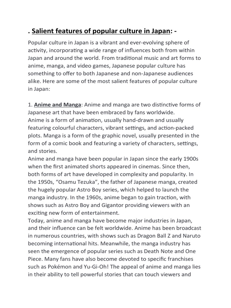 Japanese Pop Culture Highlights | PDF | Anime | Manga