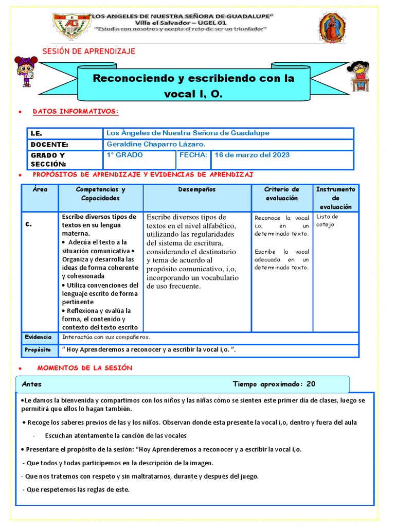 SESIÓN DE LA VOCAL I, o | PDF | Evaluación | Aprendizaje
