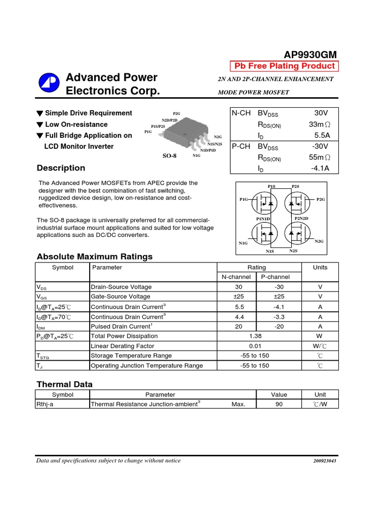 Datasheet.hk_ap9930gm_1021318 | PDF | Field Effect Transistor | Mosfet
