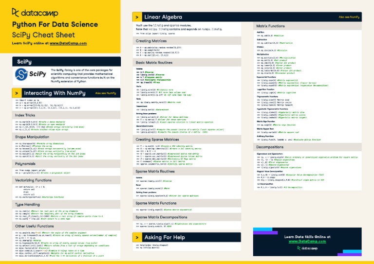 SciPy Cheat Sheet | PDF | Matrix (Mathematics) | Eigenvalues And ...