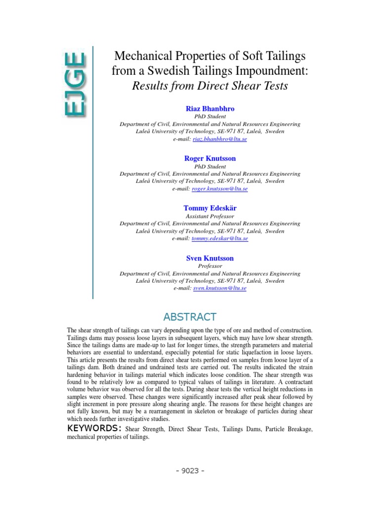 Mechanical Properties of Soft Tailings F PDF | PDF | Strength Of ...