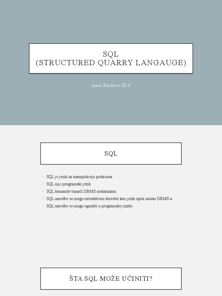 SQL (Structured Quarry Langauge) : Amar Kardović III-4 | PDF