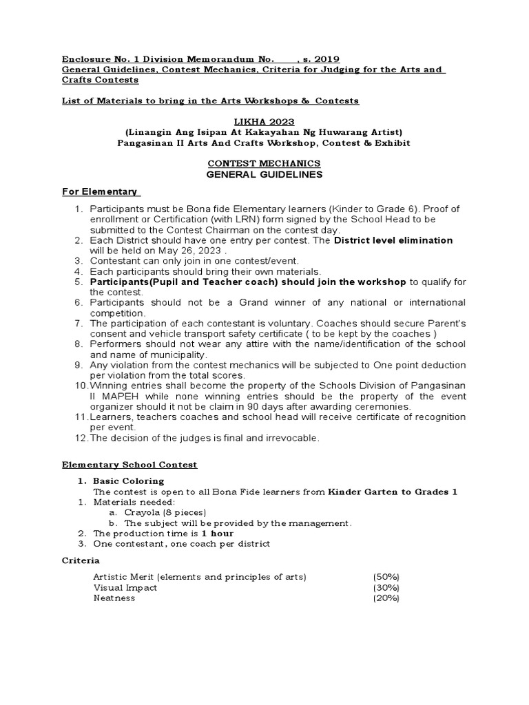 Likha Contest Mechanics Guidelines 1 PDF Paint Paintings