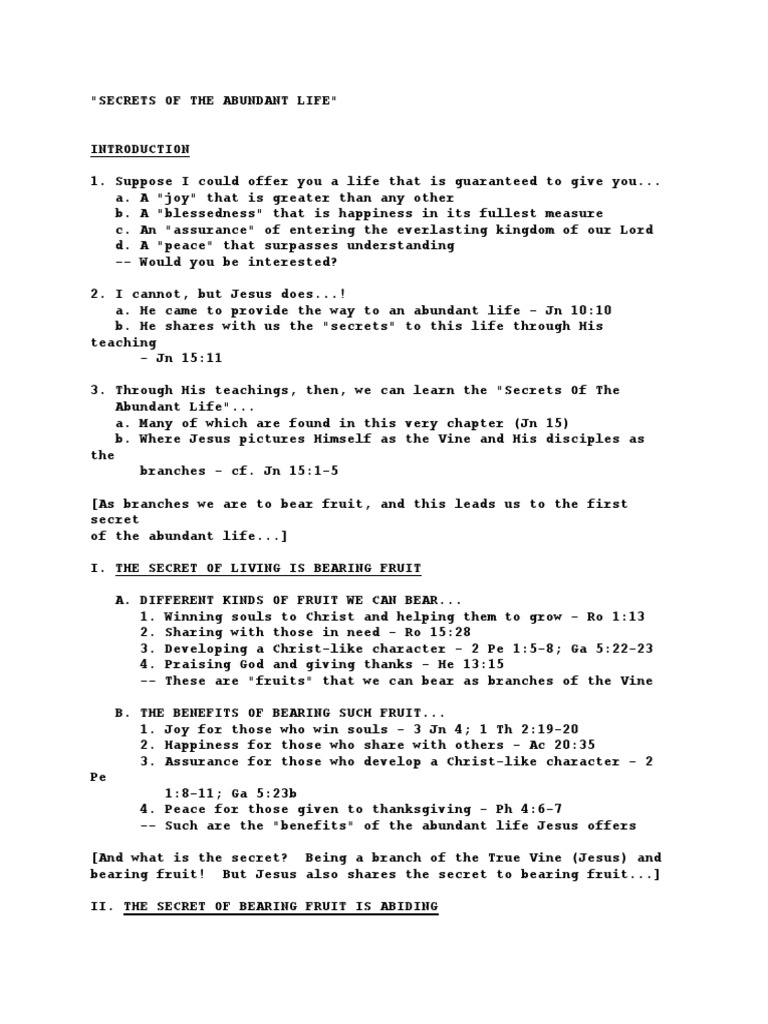 Secrets to an Abundant Life | PDF | Jesus | Love