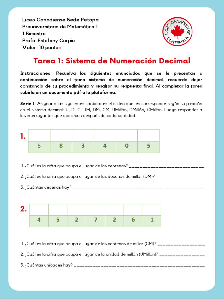 Tarea 1 Sistema de Numeración Decimal | PDF