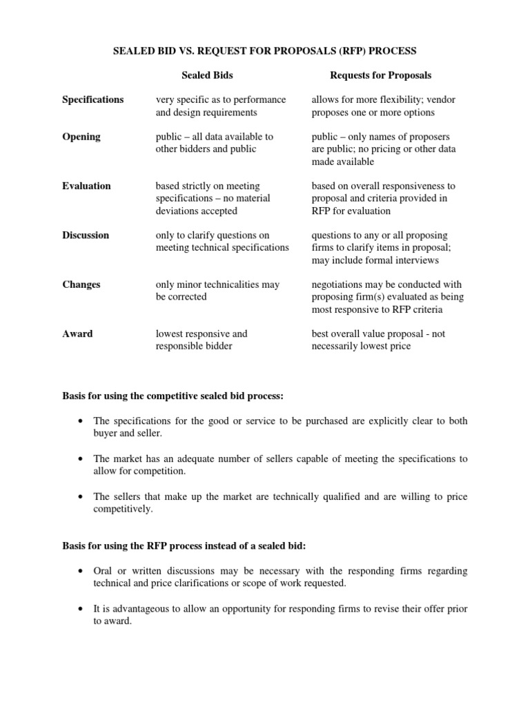 Sealed bid vs rfp process pdf request for proposal auction