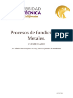 Procesos de Fundición de Metales.: Cuestionario