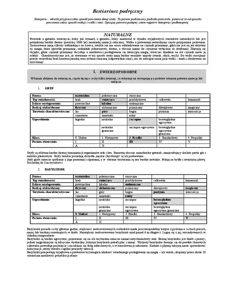 Bestiariusz - Poprawione - Są Braki | PDF