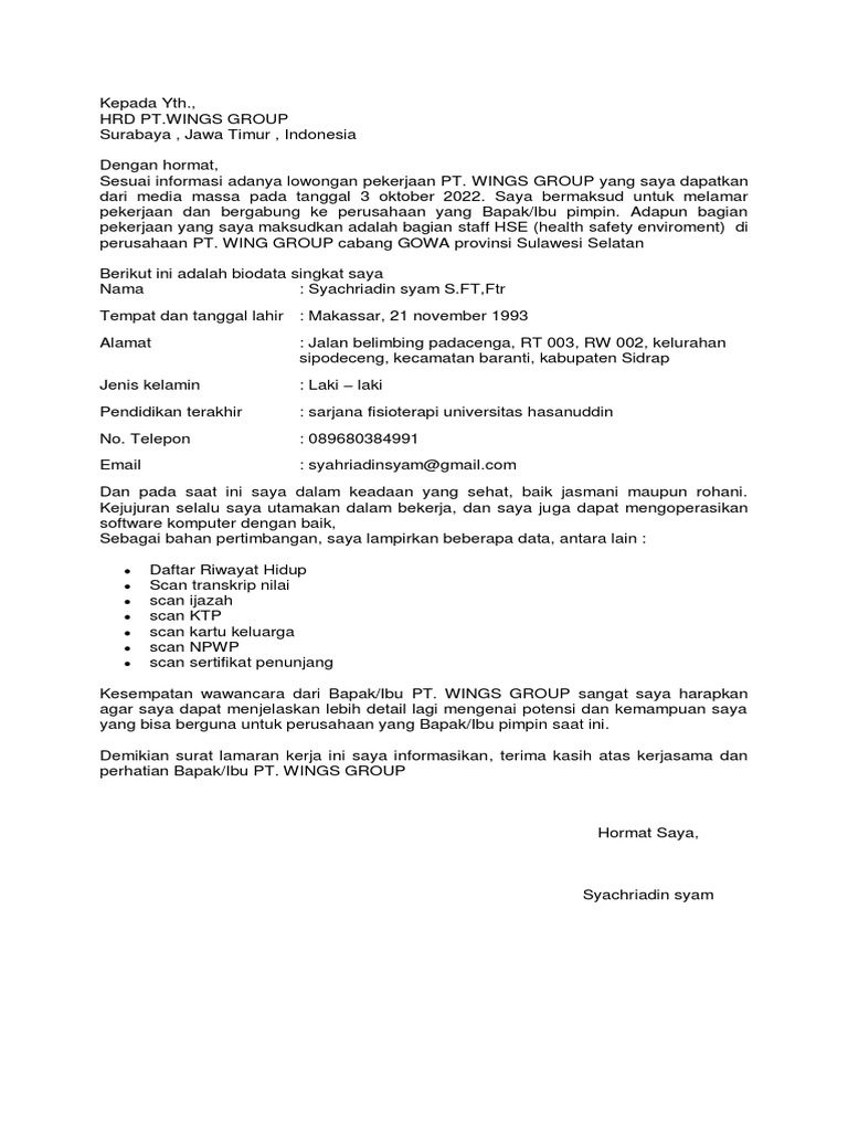 Lamaran PT WINGS Group PDF PDF