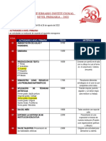 Plan de Trabajo Del Xxxviii Aniversario Institucional Nivel Primaria