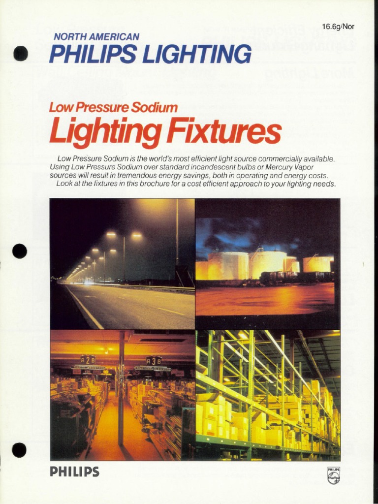 Philips Low Pressure Sodium Lighting Fixtures Overview Brochure 1984 | PDF