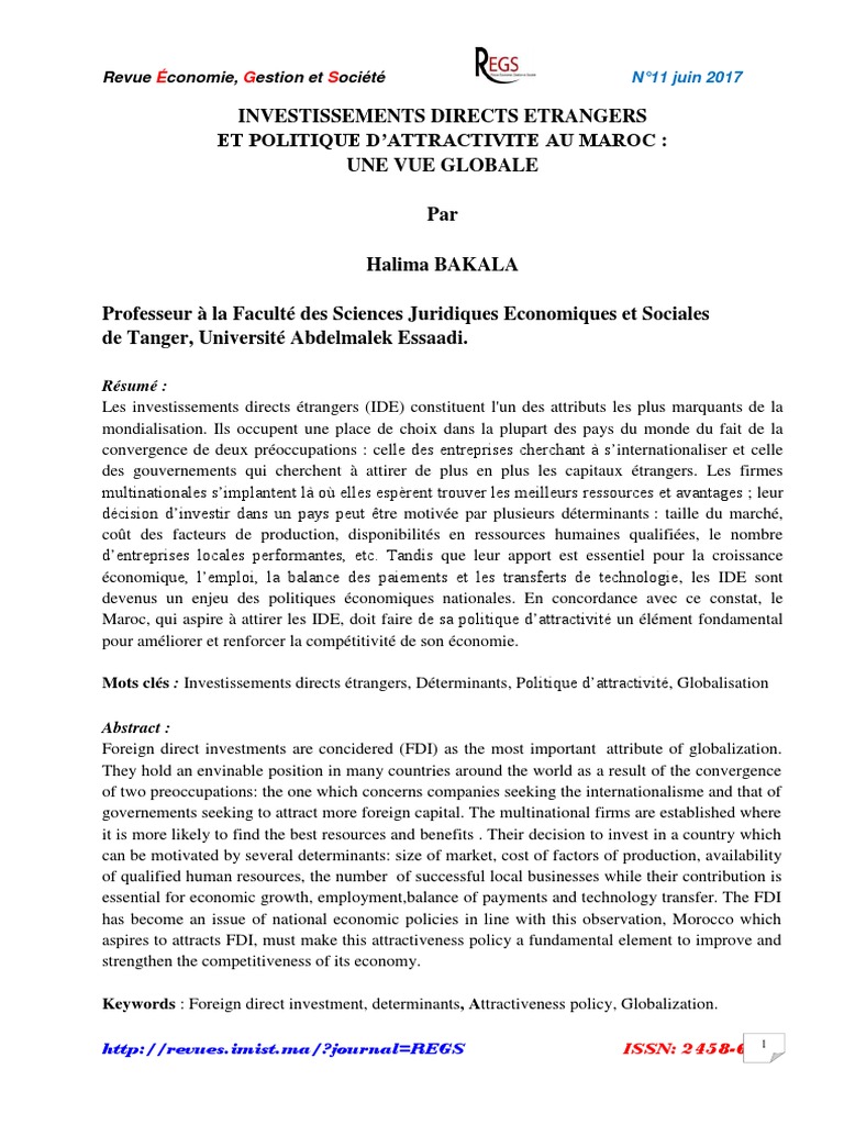 IDE et attractivité économique au Maroc | PDF | Investir | Économie