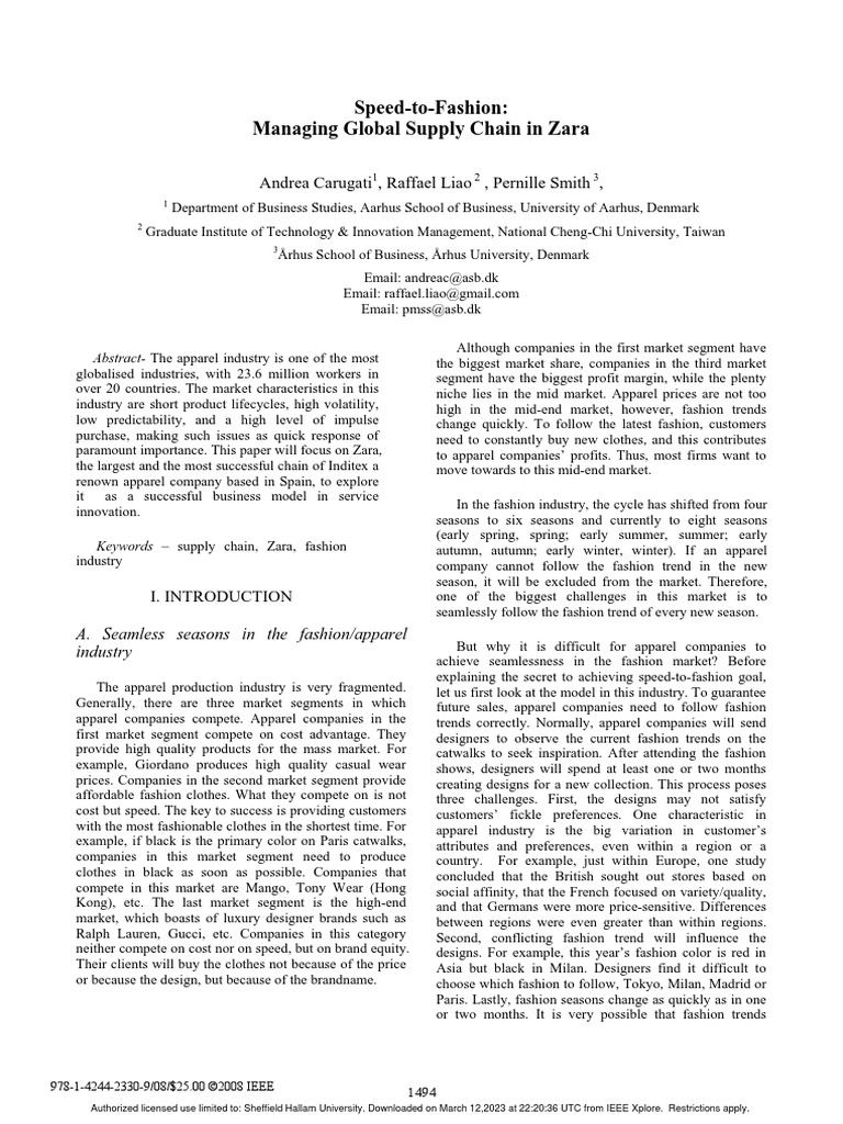 Speed-To-Fashion Managing Global Supply Chain in Zara | PDF | Fashion
