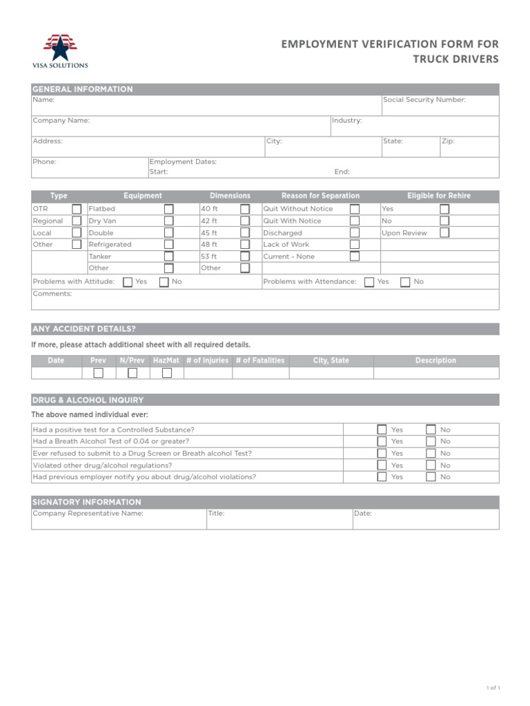 Truck Driver Employment Verification Form | PDF