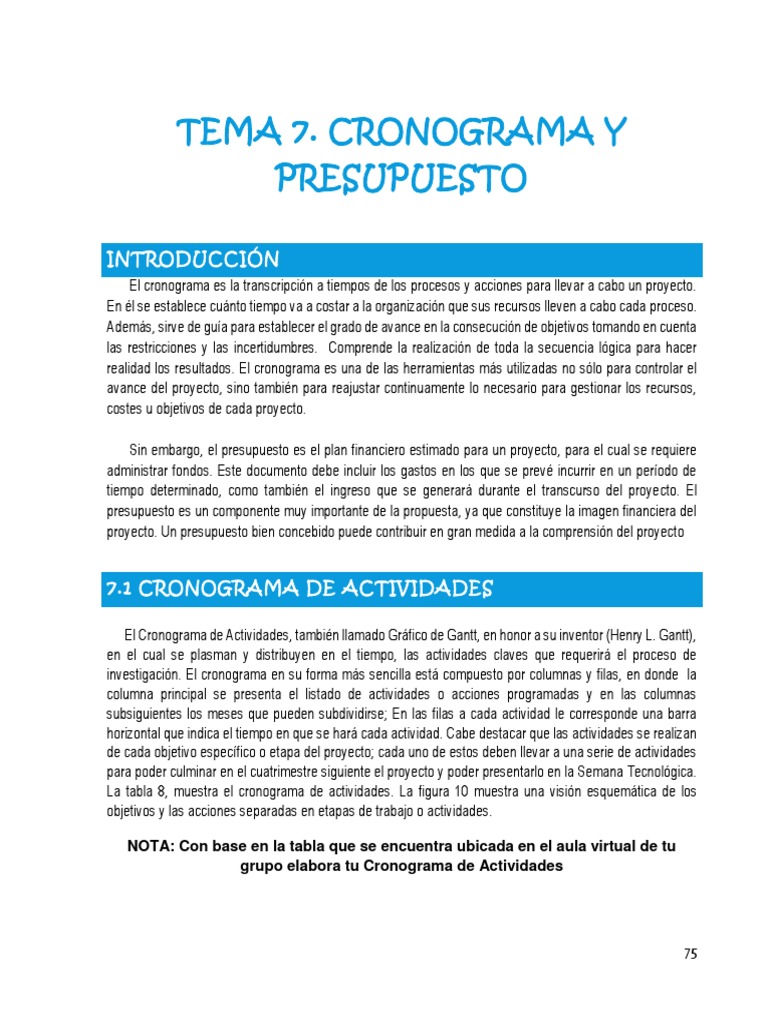 Cronograma y Presupuesto de Proyectos | PDF | Presupuesto