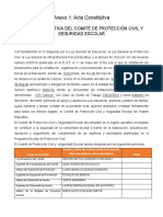 Anexo 1: Acta Constitutiva: Acta Constitutiva Del Comité de Protección Civil Y Seguridad Escolar