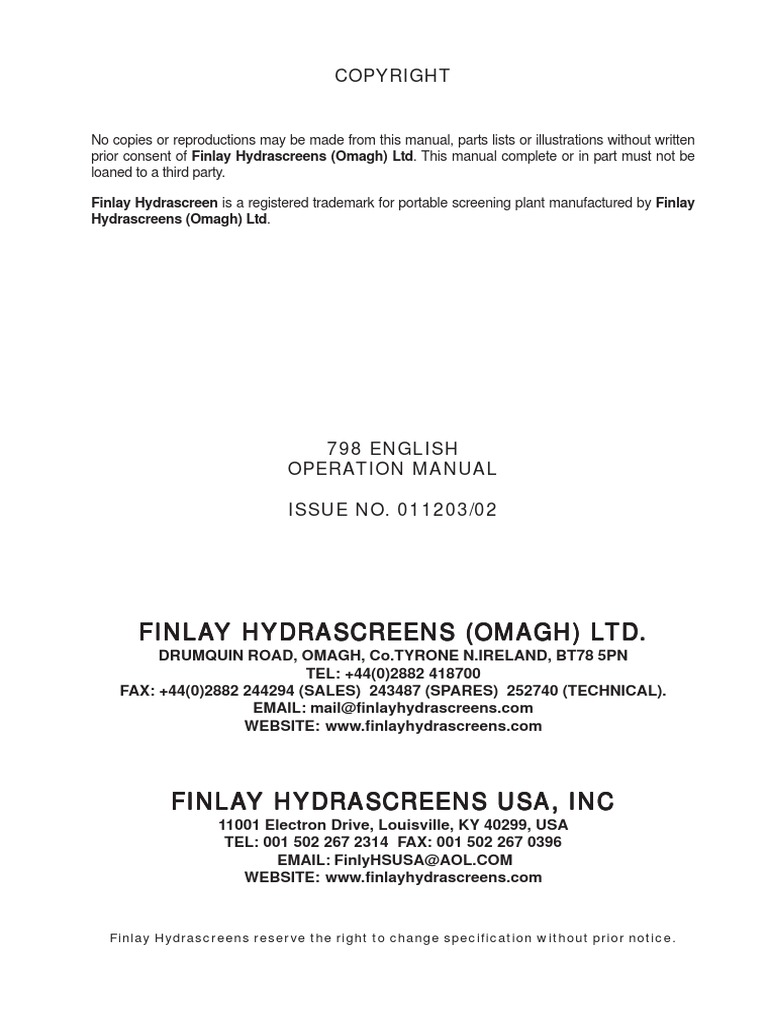 798 Operation English 011203-02 | PDF | Leak | Engines