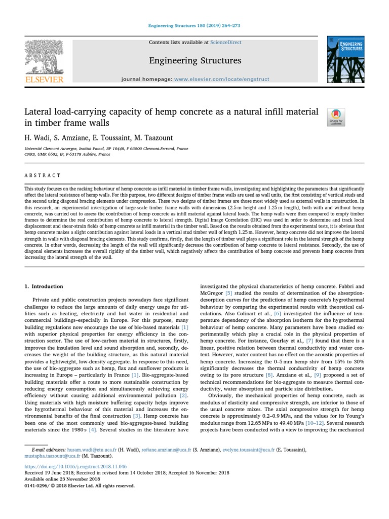 Lateral Load-Carrying Capacity of Hemp Concrete As A Natural Infill ...