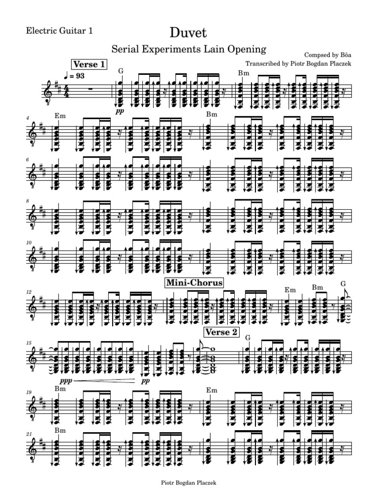 Boa Duvet Guitar Sheet Music PDF