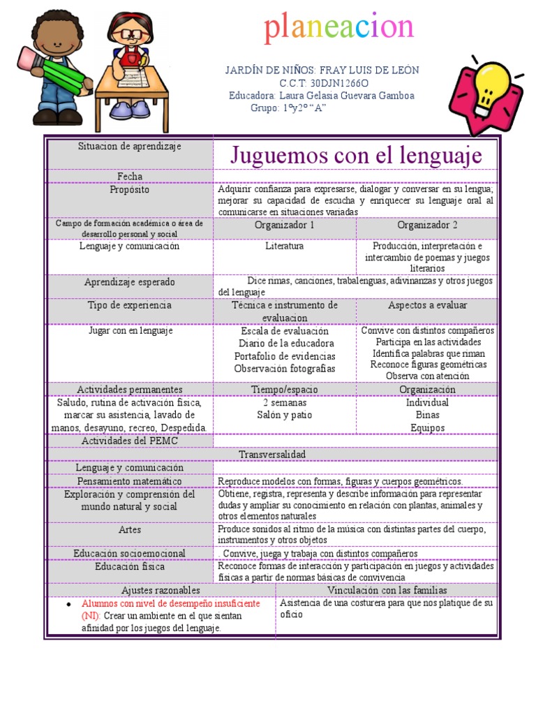 Actividades de Lenguaje para Preescolar | PDF | Aprendizaje | Evaluación